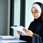 **

"A successful businesswoman in a modern, brightly lit office in Dubai, wearing a professional abaya and hijab, fully clothed, appropriate attire, safe for work. She is reviewing documents on a tablet. Perfect anatomy, correct proportions, natural pose, well-formed hands, proper finger count, natural body proportions, professional photograph, high quality, modest, family-friendly."

**