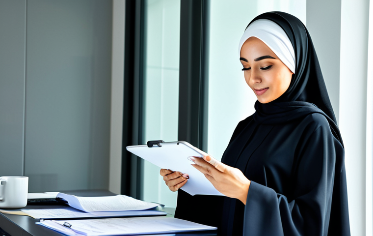 **

"A successful businesswoman in a modern, brightly lit office in Dubai, wearing a professional abaya and hijab, fully clothed, appropriate attire, safe for work. She is reviewing documents on a tablet. Perfect anatomy, correct proportions, natural pose, well-formed hands, proper finger count, natural body proportions, professional photograph, high quality, modest, family-friendly."

**
